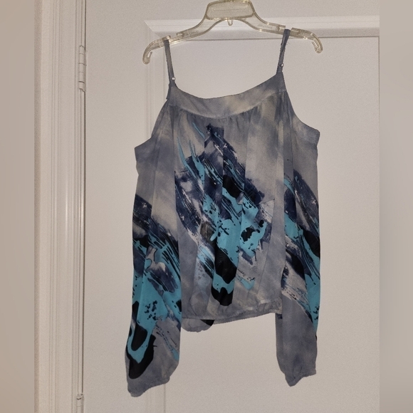 Womens sheer  blue spaghetti strap blouse size large - Picture 2 of 4